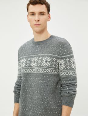 Koton Crew Neck Sweater Ethnic Pattern Wool Blend