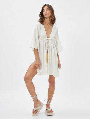 Koton Şahika Ercümen X Cotton - V Neck Tie Detailed Beach Dress