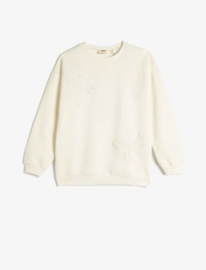 Koton Butterfly Sweatshirt Raised Appliqué Crew Neck