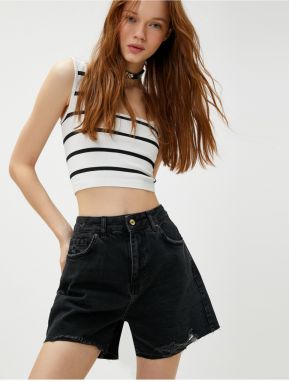 Koton Ripped Denim Shorts High Waist Pocket Detailed