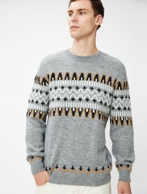 Koton Ethnic Patterned Knitwear Sweater Crew Neck Long Sleeve