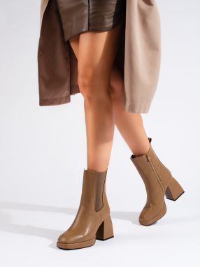 Women's Chelsea boots with a wide heel Shelvt brown
