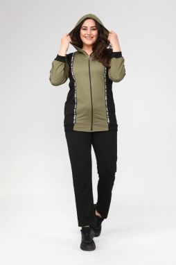 Şans Women's Plus Size Khaki Zipper And Stripe Detailed Hooded Tracksuit Suit