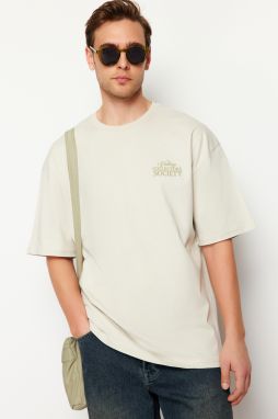 Trendyol Stone Oversize/Wide-Fit Crinoline Print 100% Cotton T-Shirt