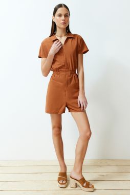 Trendyol Brown Elastic Waist Mini Woven Mini Jumpsuit