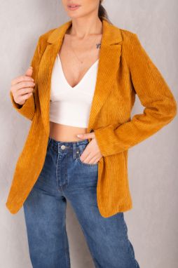 armonika Women's Mustard Single Button Velvet Jacket