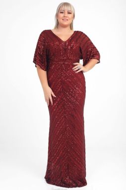 By Saygı Women's Burgundy Plus Size Evening Dress