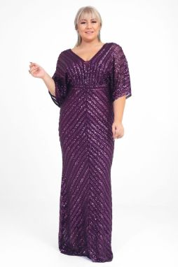 By Saygı Women's Purple Ottoban Sequin Lined B.b Long Evening Dress