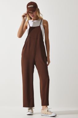 Happiness İstanbul Women's Brown Pocket Gardener Jumpsuit