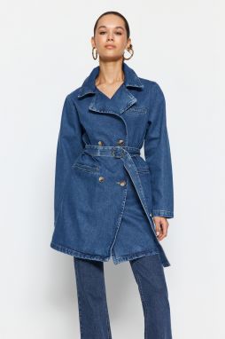 Trendyol Blue Belted Oversize Denim Trench Coat