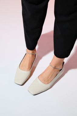 LuviShoes POHAN Beige Skin Stone Detailed Women's Flat Shoes