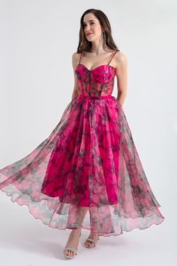 Lafaba Women's Fuchsia Design Organza Evening Dress