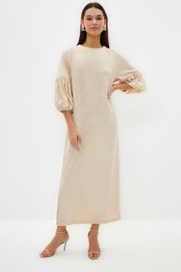 Trendyol Stone Embossed Floral Pattern Balloon Sleeve Dress