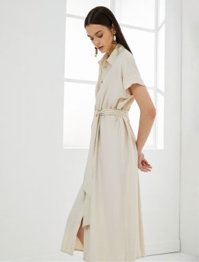 Koton Midi Shirt Dress Belted and Buttoned Waist