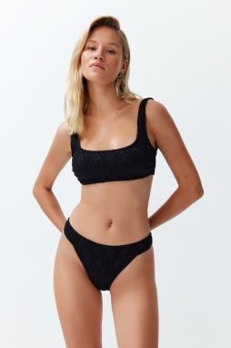 Trendyol Black Bralette Textured Brazilian Bikini Set