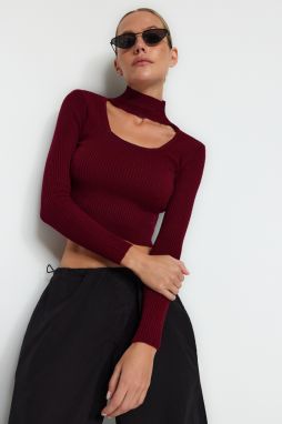 Trendyol Claret Red Crop Stand-Up Knitwear Sweater