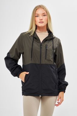 River Club Women's Khaki-Black Two-tone Lined Water And Windproof Hooded Raincoat With Pocket.