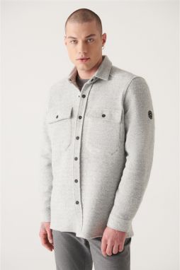 Avva Men's Light Gray Oversize Classic Collar Textured Coat