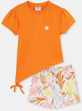 Dagi Orange Tie Detailed Short Sleeved T-shirt, Shorts Pajamas Set.