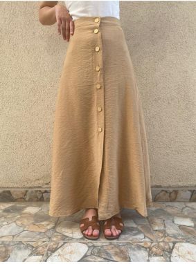 Laluvia Camel Gold Buttoned Skirt