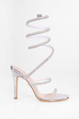 Shoeberry Women's Glow Silver Mirrored Ankle Loop Heel Shoes