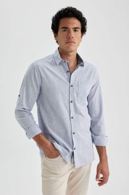 DEFACTO Slim Fit Polo Collar Poplin Long Sleeve Shirt