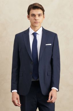 ALTINYILDIZ CLASSICS Men's Navy Blue Regular Fit Normal Cut, Mono Collar Woolen, Water and Stain-Repellent Nano Suit.