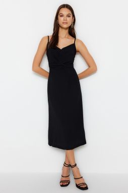 Trendyol Black Strap Chest Detailed A-line/Bell Form Midi Woven Dress