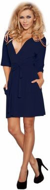 DKaren Woman's Housecoat Erika Navy Blue