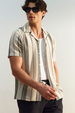 Trendyol Limited Edition Black Regular Fit Striped Textured Summer Shirt