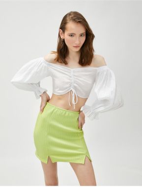 Koton Mini Skirt with Slit Detail Elastic Waist.