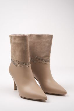 LuviShoes Paıx Beige Leather -suede Women's Boots