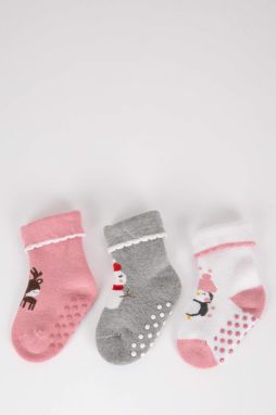 DEFACTO Baby Girl Christmas Themed 3 Pack Cotton Long Socks