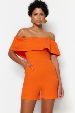 Trendyol Limited Edition Orange Carmen Collar Mini Woven Jumpsuit