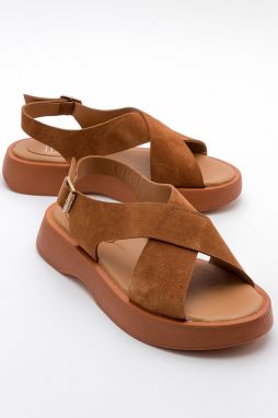 LuviShoes VOGG Women's Sandals with Tan Suede Genuine Leather