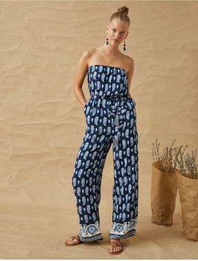 Koton Printed Belted Strapless Jumpsuit