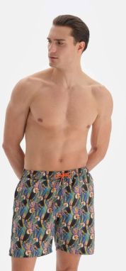 Dagi Green - Anthracite Tucan Patterned Medium Swim Shorts