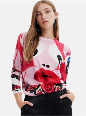 Red-pink Desigual Sweet-Lacr Women's Patterned Sweater - Womens