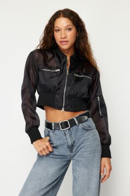 Trendyol Black Oversize Crop Organza Bomber Coat