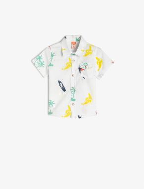 Koton Shirt Short Sleeve Covered Pocket Detail Printed Cotton