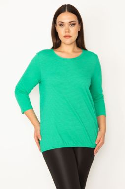 Şans Women's Plus Size Green Elastic Pinstripe Blouse