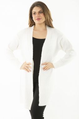 Şans Women's Large Size Bone Knitwear Thick Cardigan