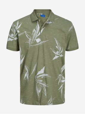 Green Mens Patterned Polo T-Shirt Jack & Jones Rayon - Men