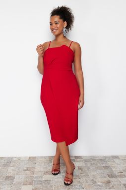 Trendyol Curve Red Fitted Asymmetric Cut Woven Dress