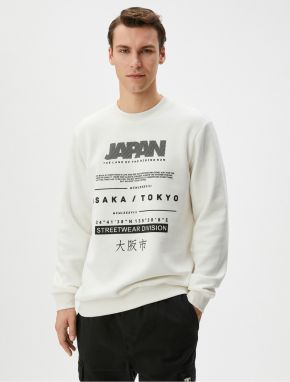 Koton Slogan Printed Sweatshirt Far East Themed Crew Neck