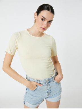 Koton Ribbed T-Shirt with Ruffle Detailed Sleeves