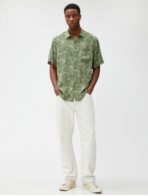 Koton Summer Shirt Short Sleeve Botanical Printed Pocket Detailed Classic Collar