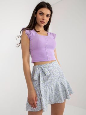 White and purple women's skirt shorts with belt