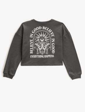 Koton Crop Sweatshirt with Printed Crew Neck