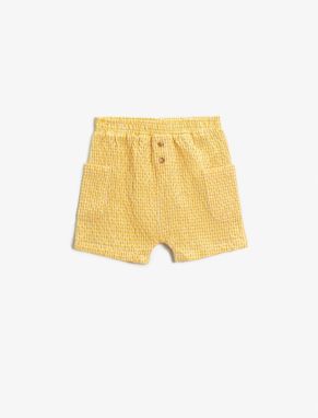 Koton Checked Shorts with Pockets and Button Detail Elastic Waist.